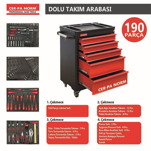CERPA 190 PARÇA 5 ÇEKMECELİ DOLU TAKIM ARABASI 